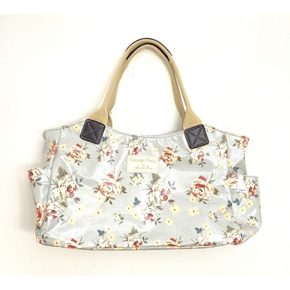 Vintage Floral by Jennifer‎ Rose Handbag Laminated Canvas Blue Pink Tan Modern